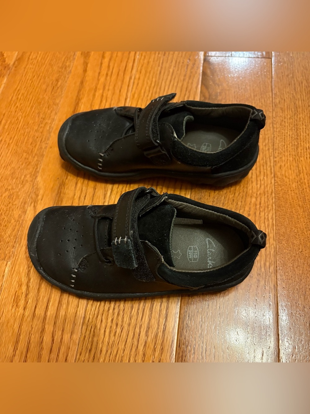 Clarks Boys Black Leather Hook Loop School Dress Shoes Size 11G